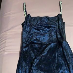 blue/black bodycon dress with silver straps
